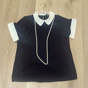 Karl Lagerfeld pearl necklace blouse top size L